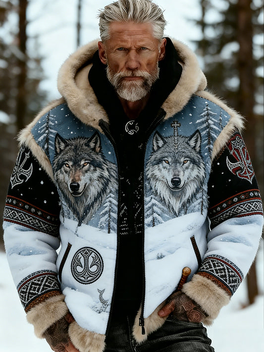 Hommes Retro Viking Wolf Totem style celtique flanelle chaud Sweat à capuche