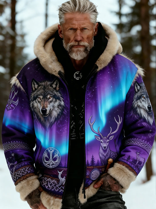 Hommes Retro Viking Wolf Totem style celtique flanelle chaud Sweat à capuche