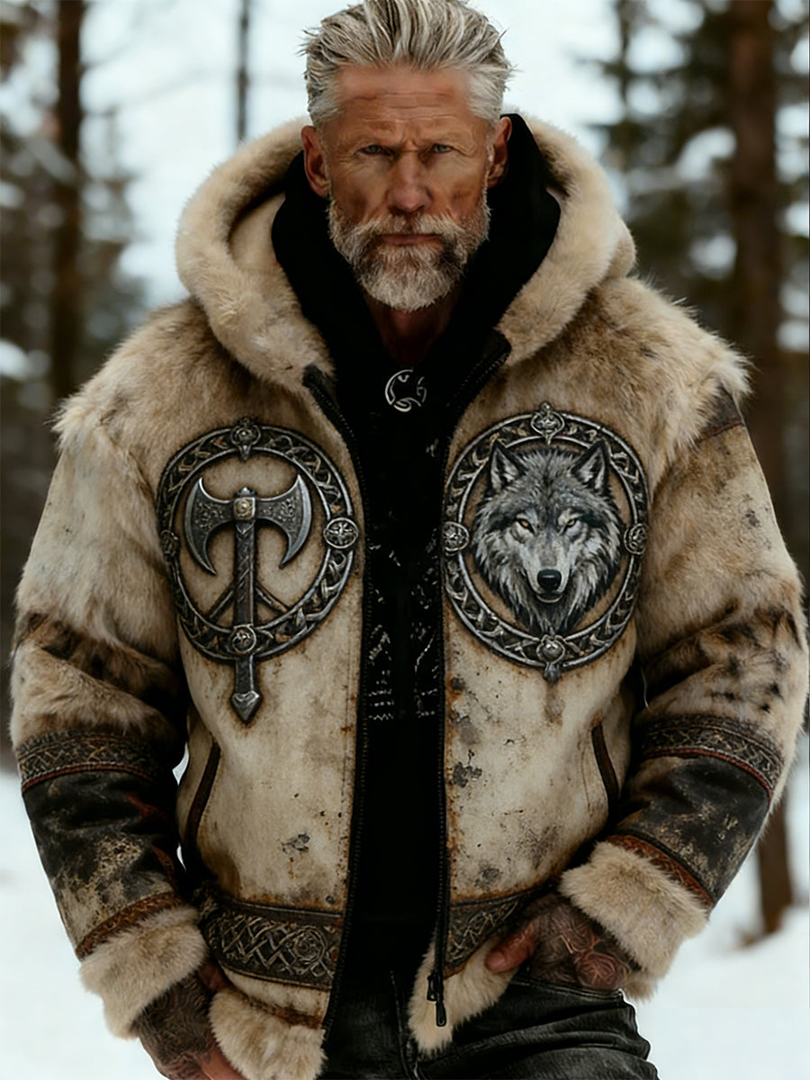 Hommes Retro Viking Wolf Totem style celtique flanelle chaud Sweat à capuche