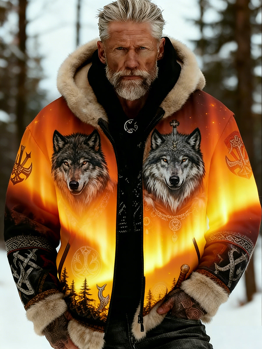 Hommes Retro Viking Wolf Totem style celtique flanelle chaud Sweat à capuche