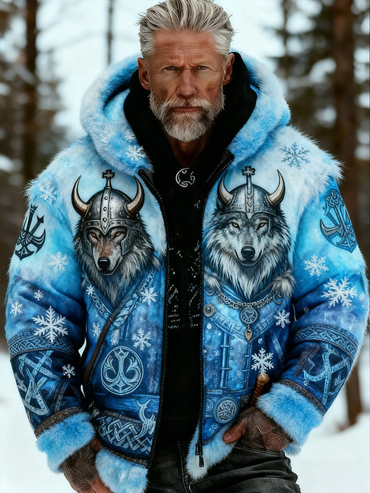 Hommes Retro Viking Wolf Totem style celtique flanelle chaud Sweat à capuche