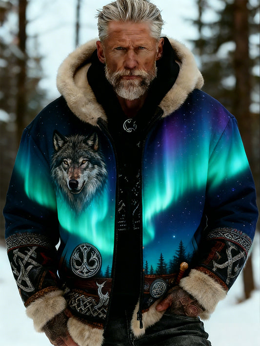 Hommes Retro Viking Wolf Totem style celtique flanelle chaud Sweat à capuche