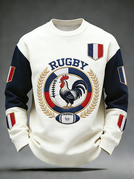 Haut confortable en tricot gaufré décontracté de style rugby français rétro