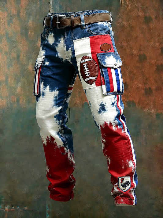 Hommes Vintage Drapeau Français Et Gallic Coq Imprimer Business Casual Pantalon De Travail