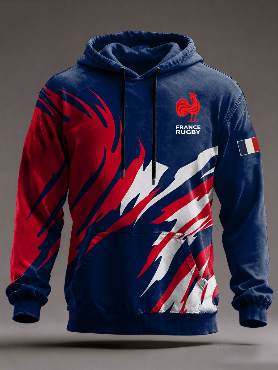 Sweat à capuche oversize à épaules dénudées avec poches France Rugby Homme