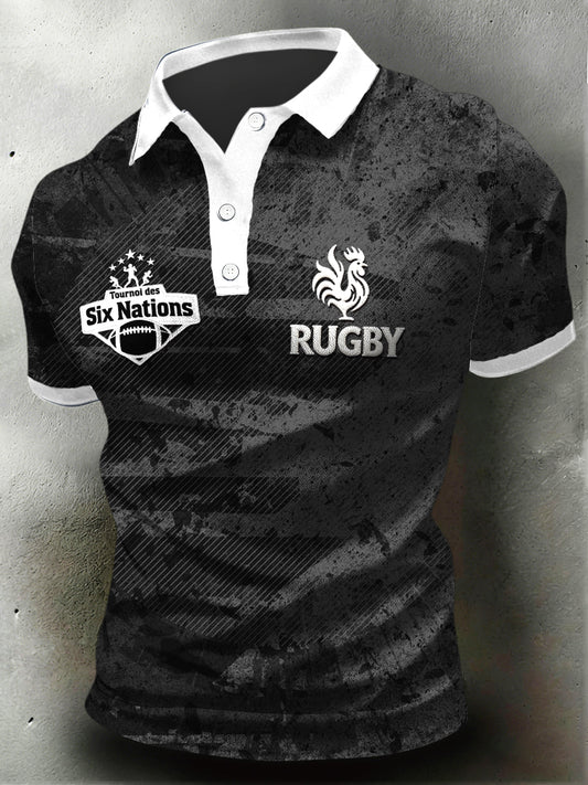 Polo Homme en Jersey de Soutien Imprimé French Rugby Six Nations