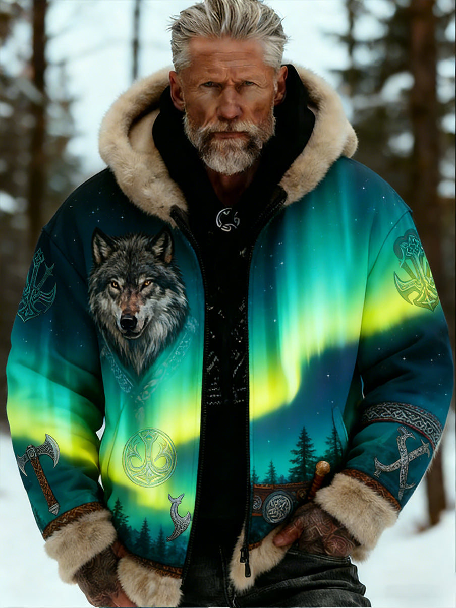 Hommes Retro Viking Wolf Totem style celtique flanelle chaud Sweat à capuche