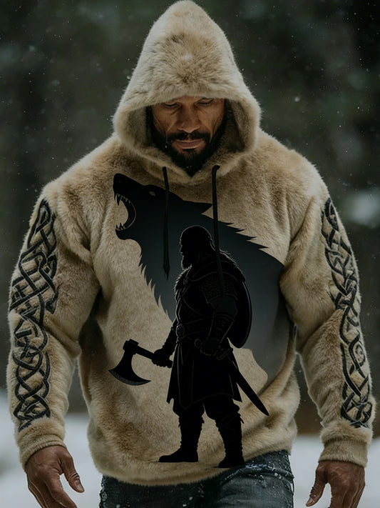 Rétro Viking Celtic Art Pattern Plush Veste à capuche zippée chaude pour hommes