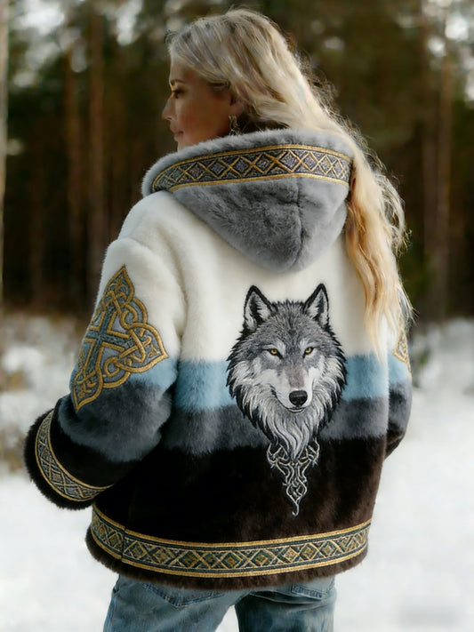 Rétro Viking Wolf Celtic Knot Tree Of Life Dégradé Veste à capuche décontractée pour femme