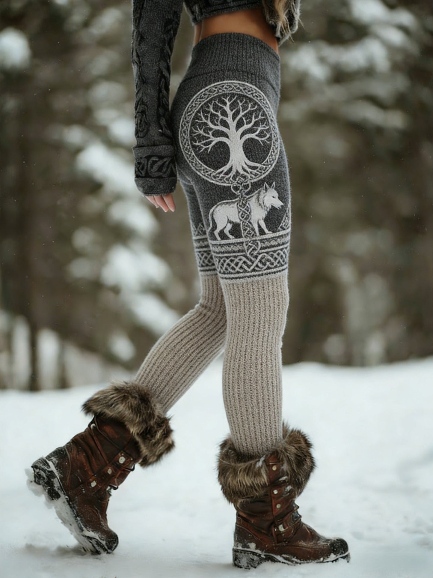 Femmes Retro Viking Wolf Noeud Celtique Arbre De Vie Gradient Sport Stretch Leggings