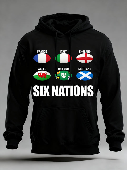 Sweat à capuche imprimé rugby Six Nations Homme