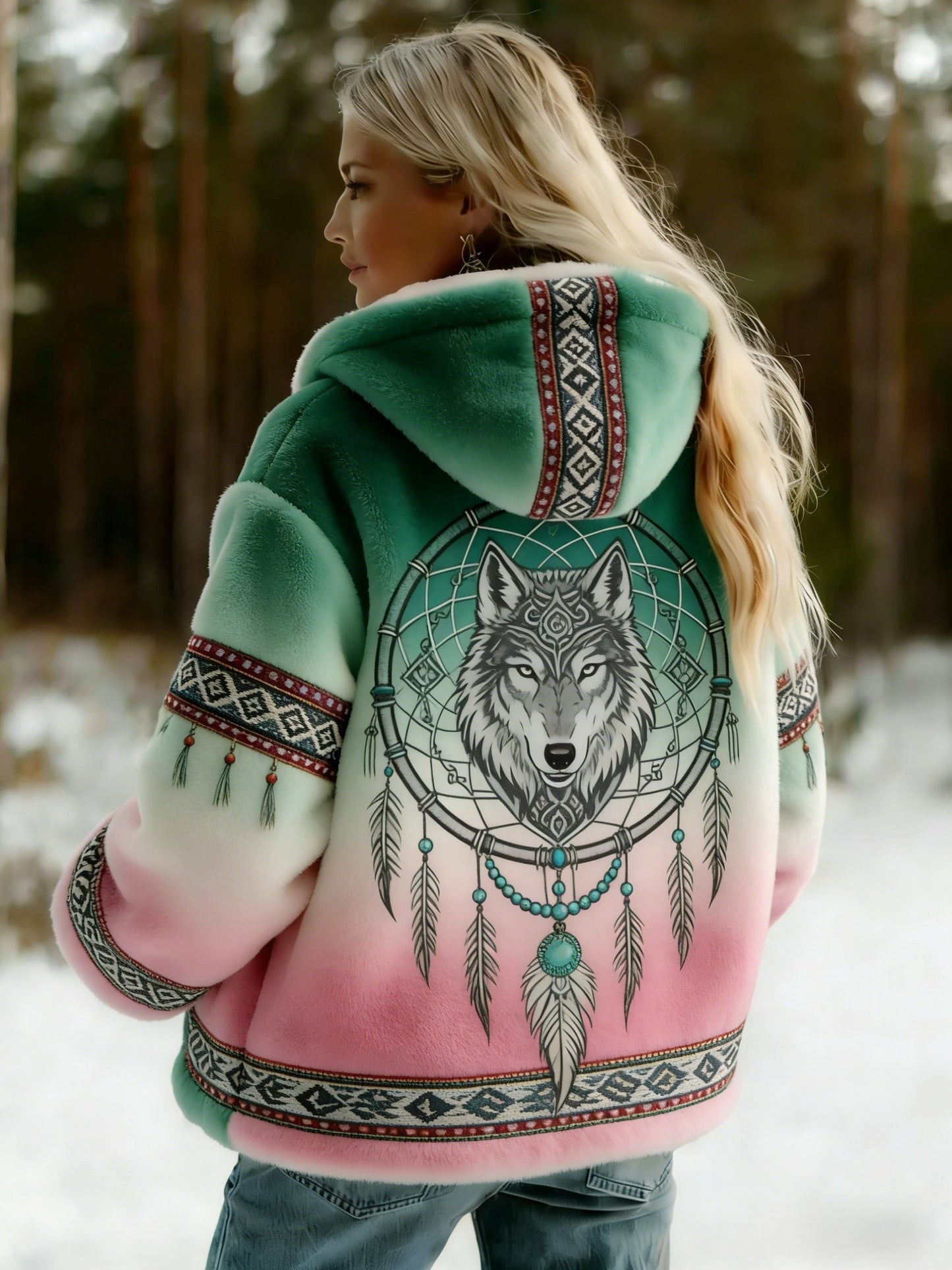 Veste à capuchon en flanelle pour femme Retro Viking Wolf Celtic Knot Gradient
