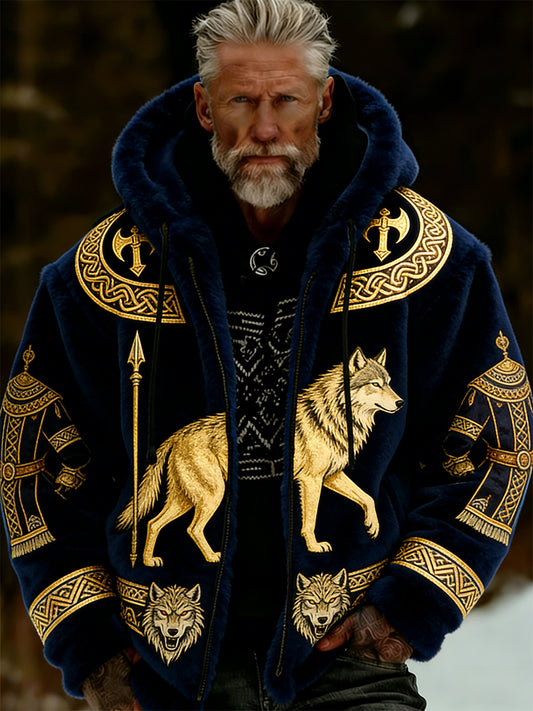 Hommes Retro Viking Wolf Totem style celtique flanelle chaud Sweat à capuche