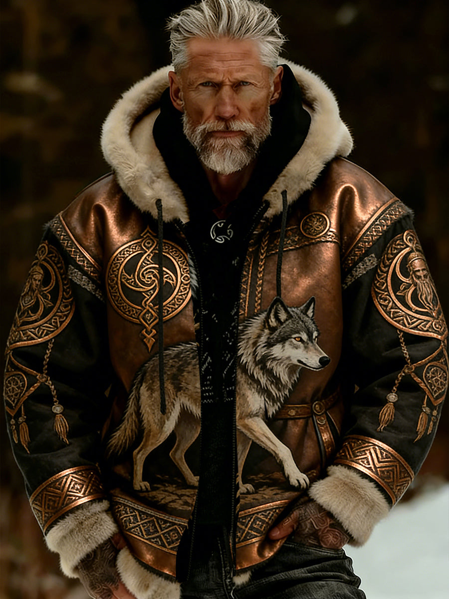 Hommes Retro Viking Wolf Totem style celtique flanelle chaud Sweat à capuche