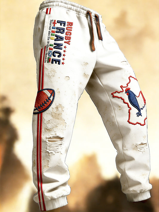Hommes Français Rugby Six Nations Imprimer Vintage Pantalons de survêtement décontractés