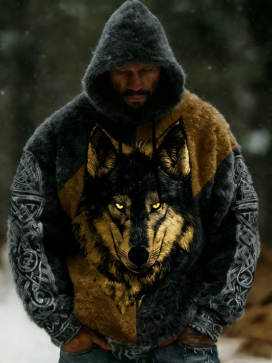 Rétro Viking Celtic Art Pattern Plush Veste à capuche zippée chaude pour hommes