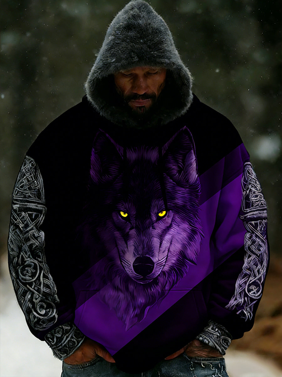 Rétro Viking Celtic Art Pattern Plush Veste à capuche zippée chaude pour hommes