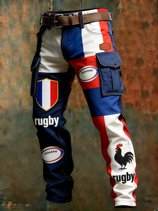 Pantalon de travail décontracté et confortable de style de rugby français rétro pour hommes