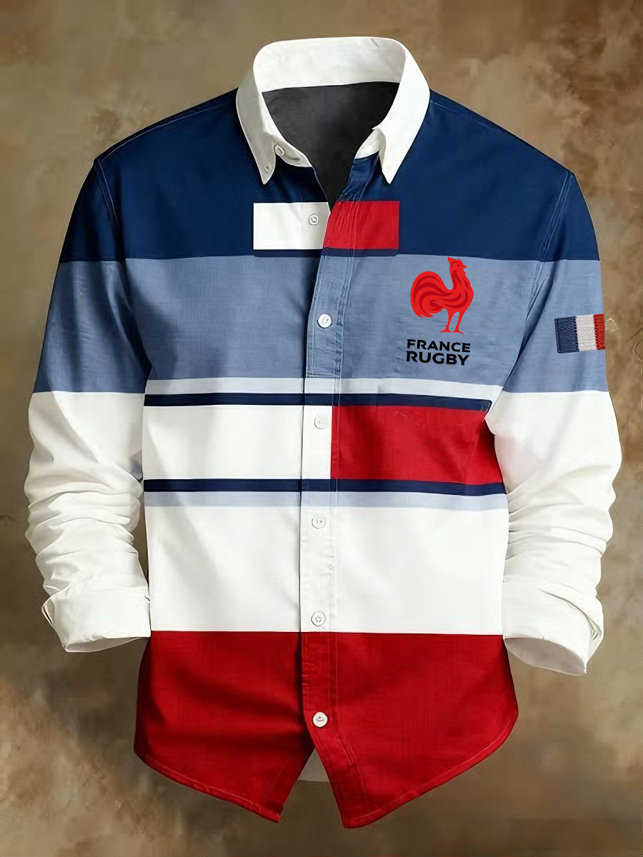 Chemise à manches courtes imprimée de rugby pour hommes, France