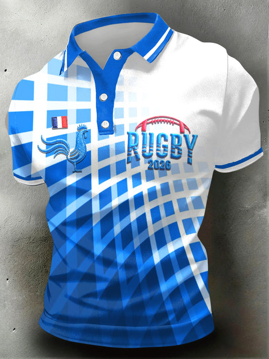 Polo décontracté en jersey à imprimé de rugby coq français 2026 pour homme