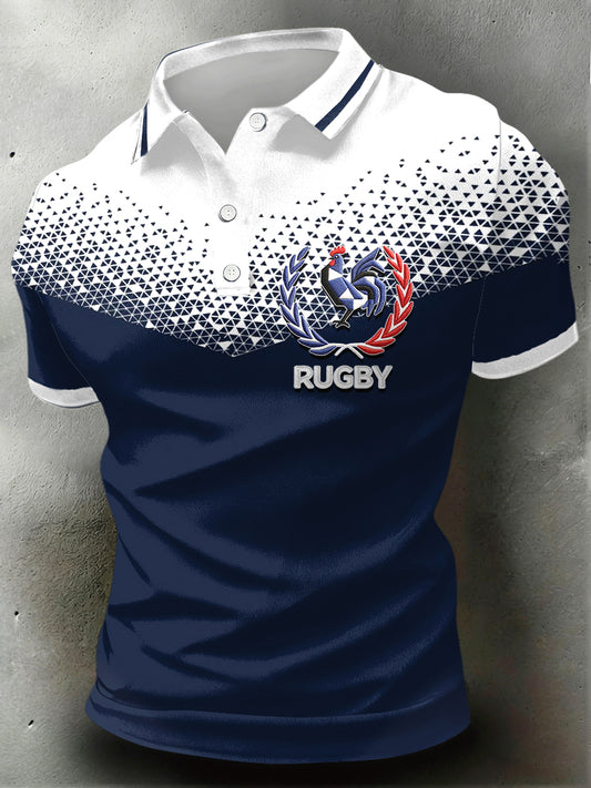 Polo décontracté à imprimé de rugby coq français pour hommes