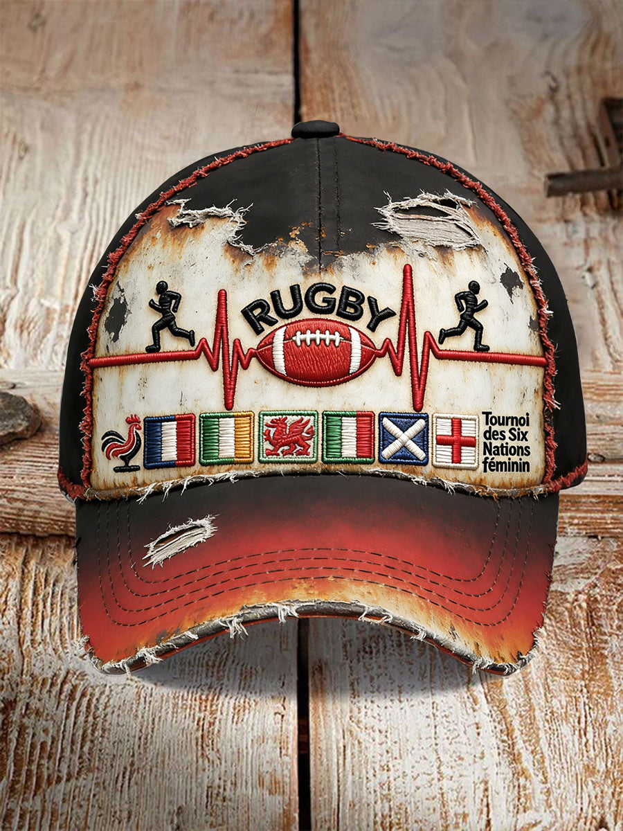 2026 Rugby Six Nations Retro Punk-Style Casquette Imprimé Détresse
