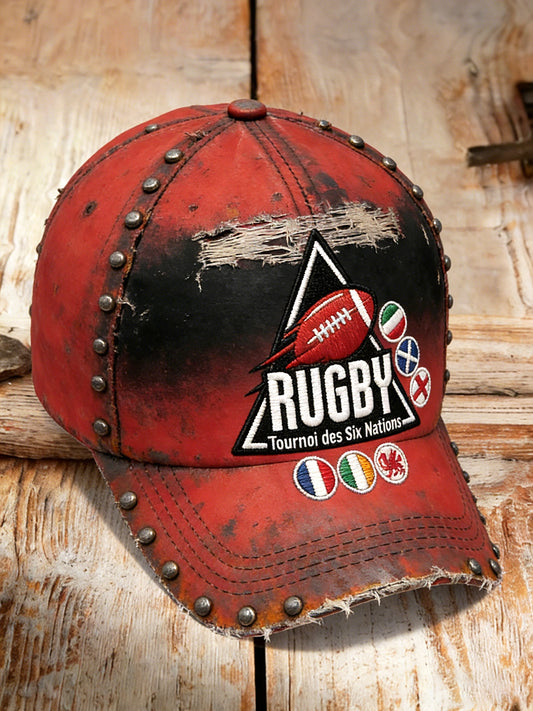 Casquette vintage de style punk avec imprimé rivet Six Nations de rugby français