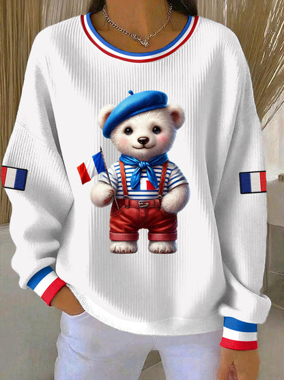 Sweat-shirt décontracté avec imprimé France pour femmes