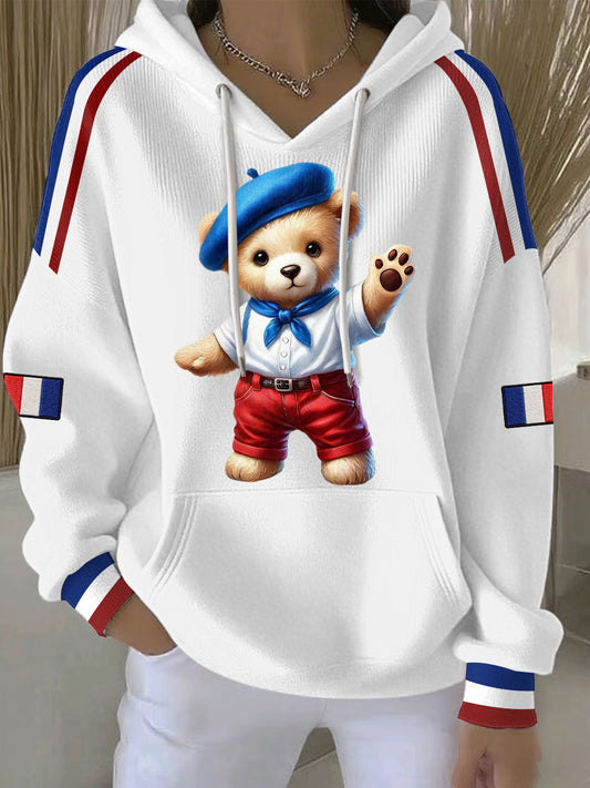 Sweat à capuche décontracté imprimé France pour femmes