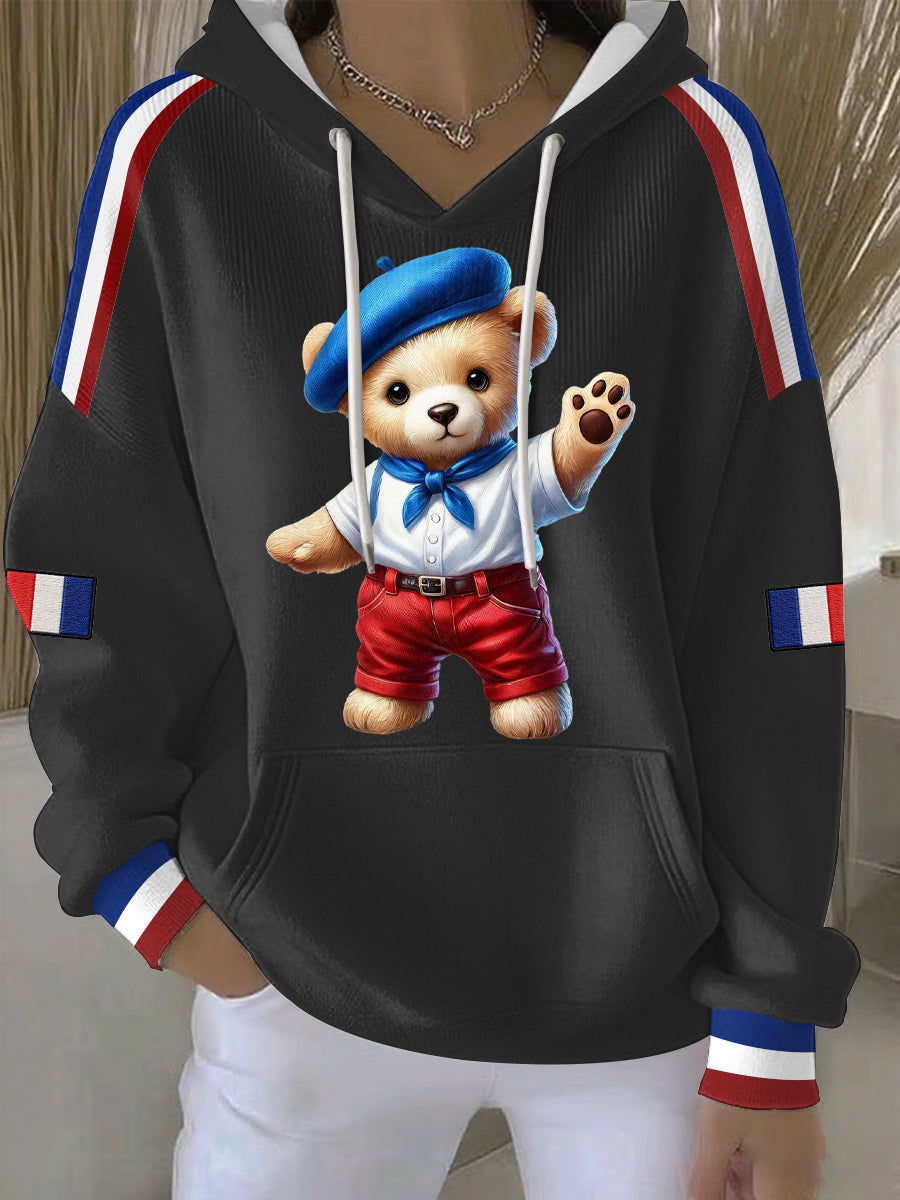 Sweat à capuche décontracté imprimé France pour femmes