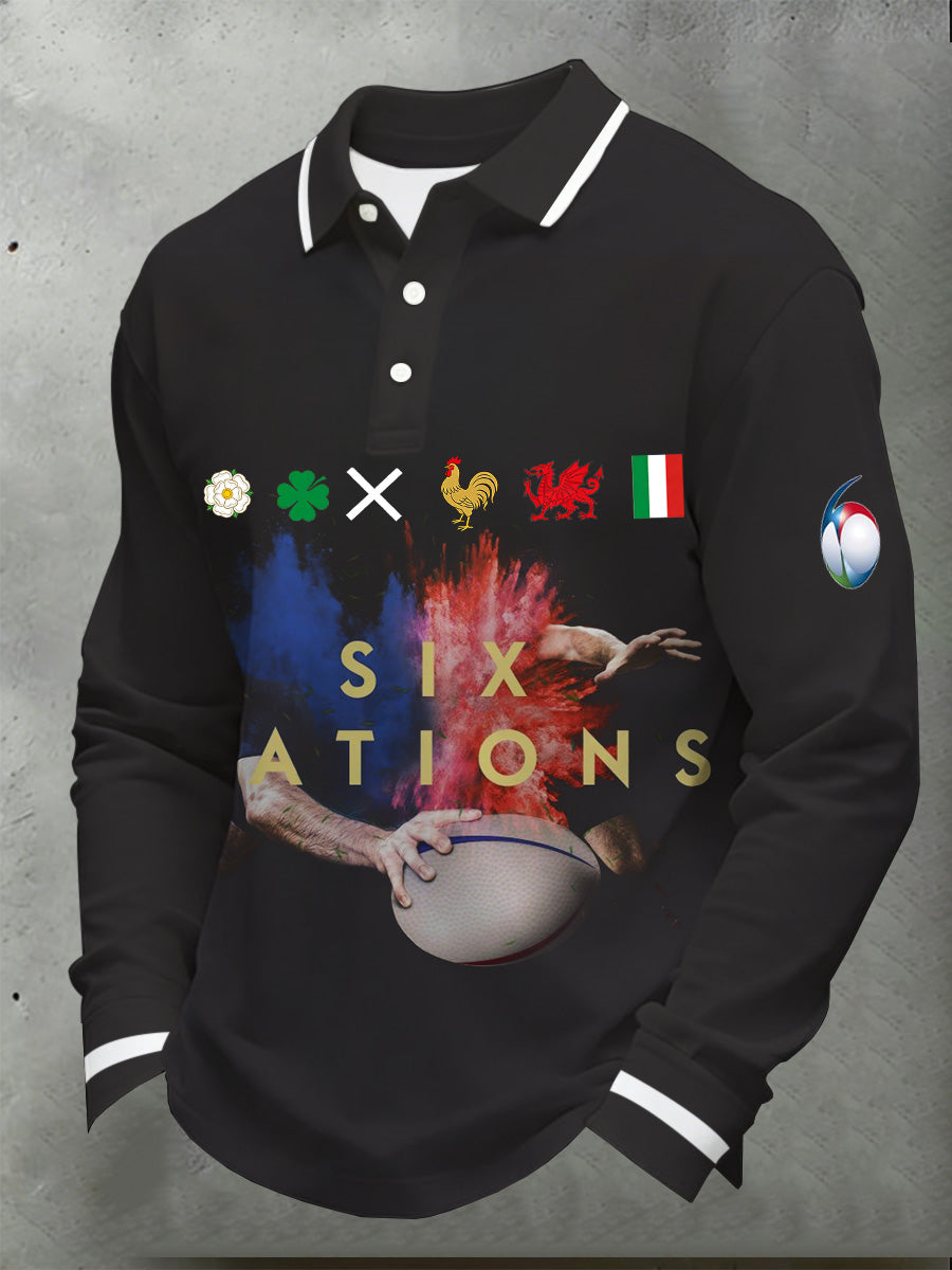 Polo Six Nations Rugby Support Print pour homme