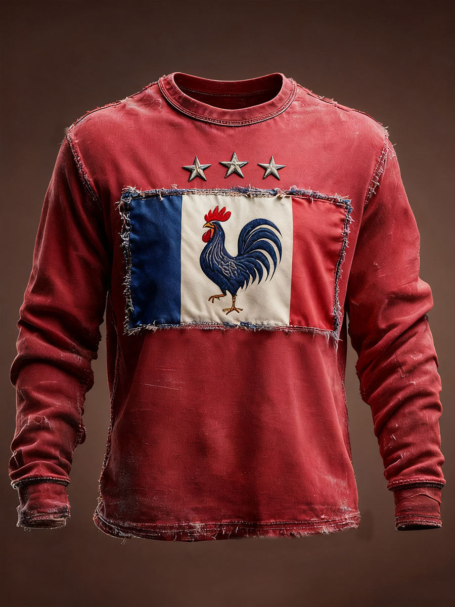 Chandail à col rond Drapeau Français Le Coq Gaulois Homme