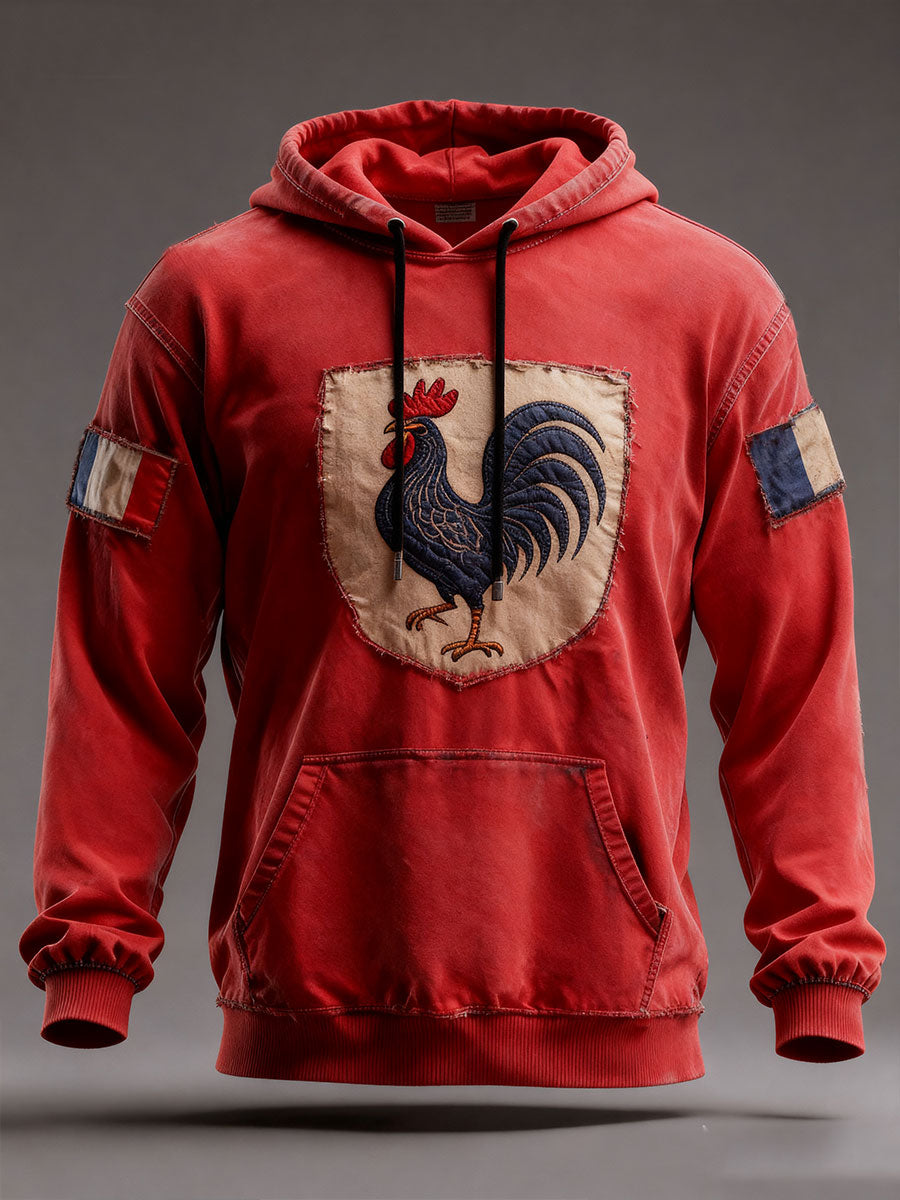 Chandail à capuchon surdimensionné avec poches Drapeau Français Le Coq Gaulois Homme