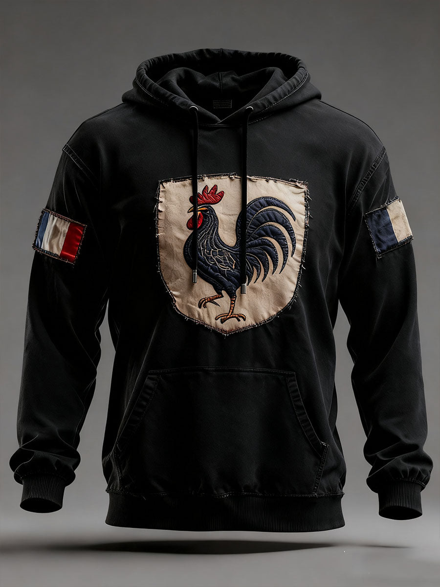 Chandail à capuchon surdimensionné avec poches Drapeau Français Le Coq Gaulois Homme