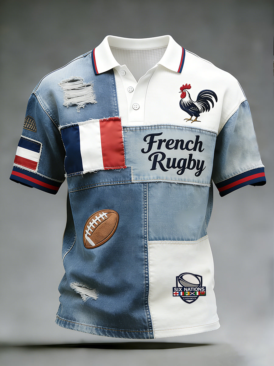 Polo Décontracté Rétro Style Rugby Français