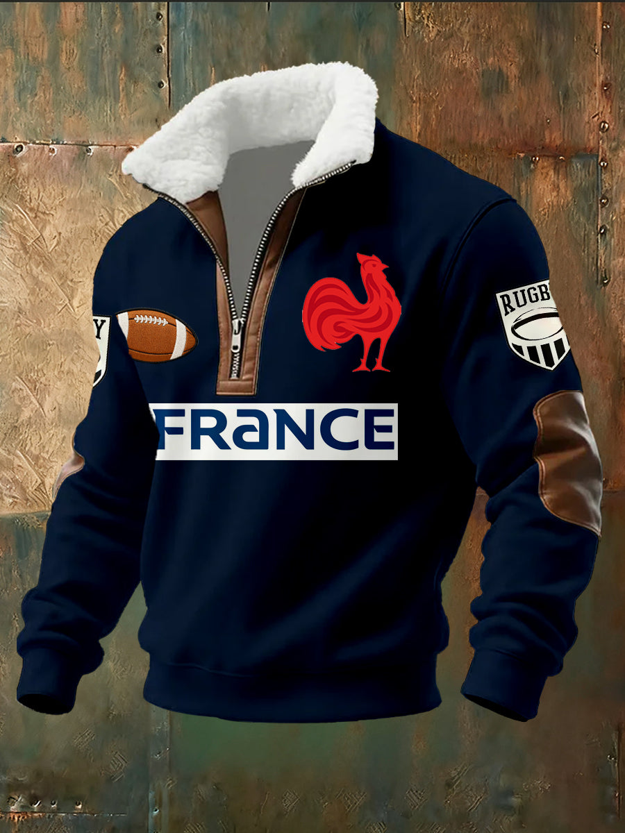 Haut à col montant imprimé rugby français pour homme