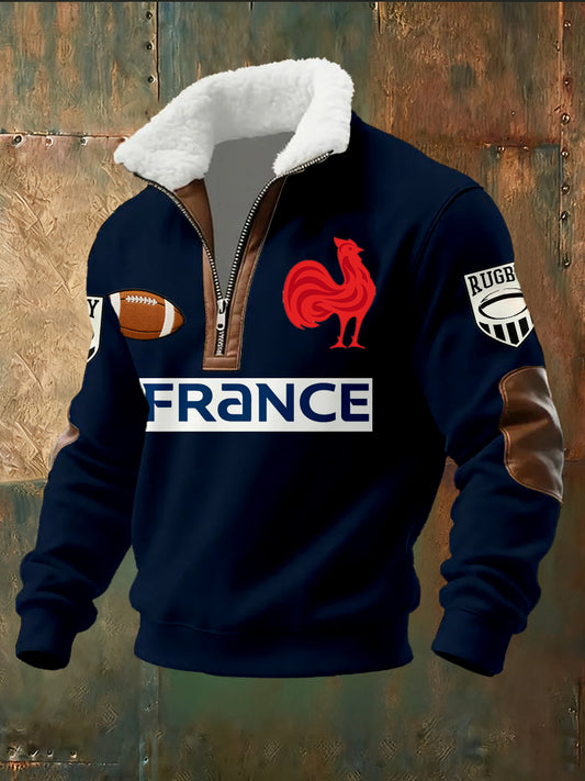 Haut à col montant imprimé rugby français pour homme