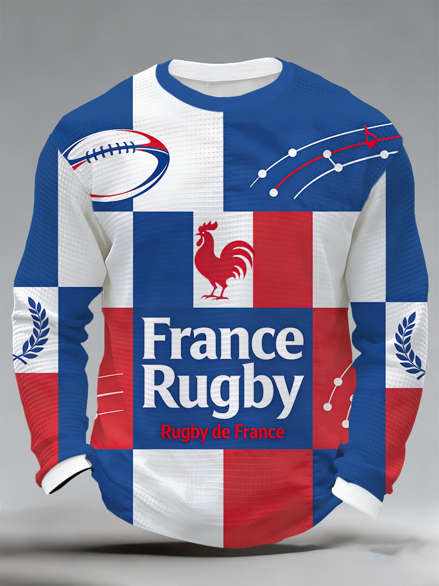 T-shirt à manches longues imprimé pour supporters de rugby français pour hommes