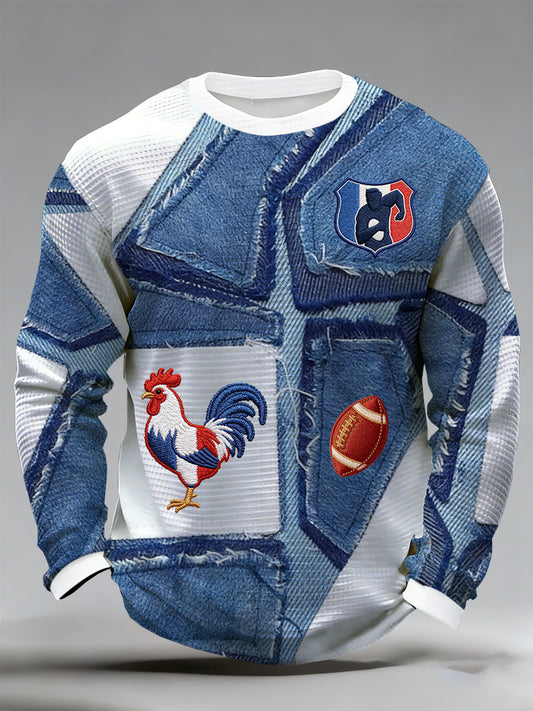 T-shirt à manches longues imprimé pour supporters de rugby français pour hommes