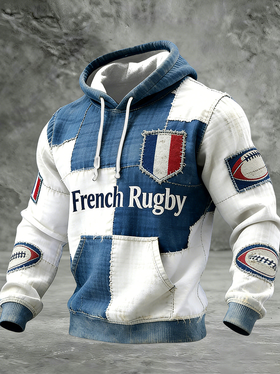 Sweat-shirt décontracté et confortable de style rétro français pour le rugby