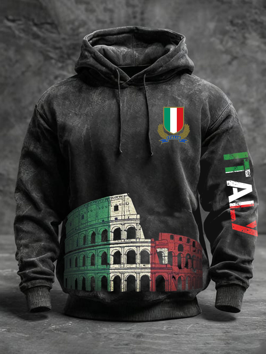 Sweat à capuche surdimensionné à épaules tombantes avec poches, rugby italien pour hommes