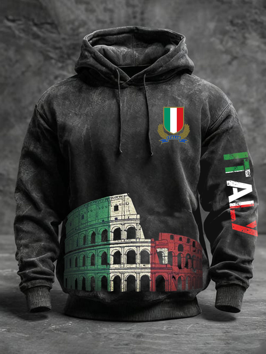 Sweat à capuche surdimensionné à épaules tombantes avec poches, rugby italien pour hommes