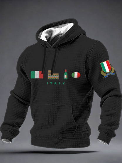 Sweat à capuche en coton à carreaux Italy Rugby Homme