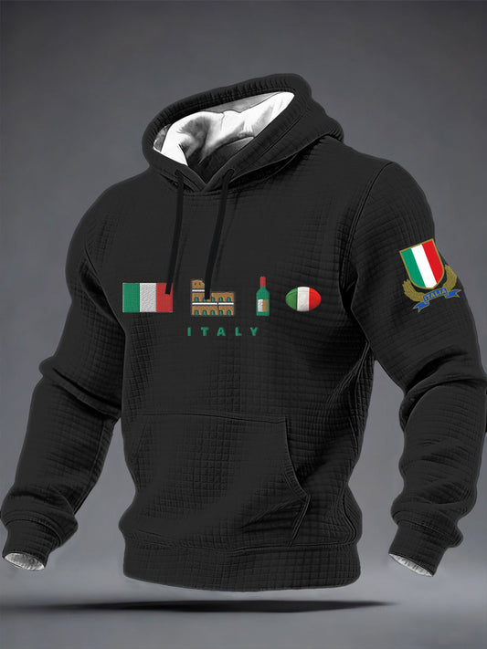 Sweat à capuche en coton à carreaux Italy Rugby Homme
