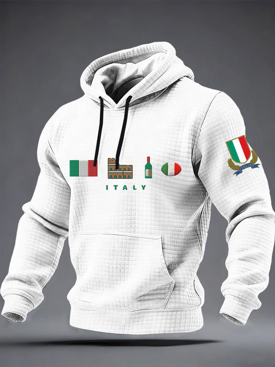 Sweat à capuche en coton à carreaux Italy Rugby Homme