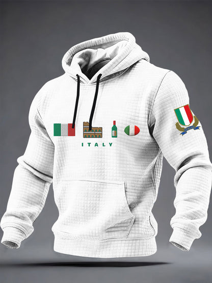 Sweat à capuche en coton à carreaux Italy Rugby Homme