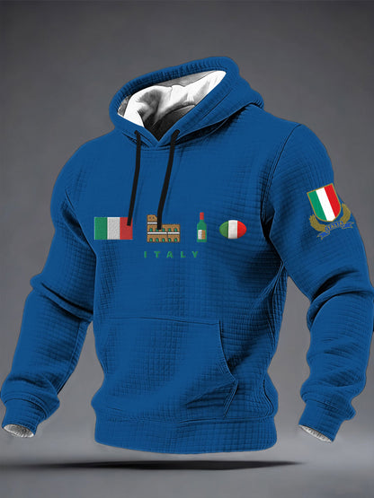 Sweat à capuche en coton à carreaux Italy Rugby Homme