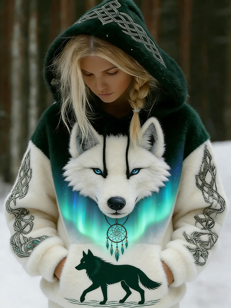 Retro Viking Celtic Style Aurora à capuche en flanelle pour femmes