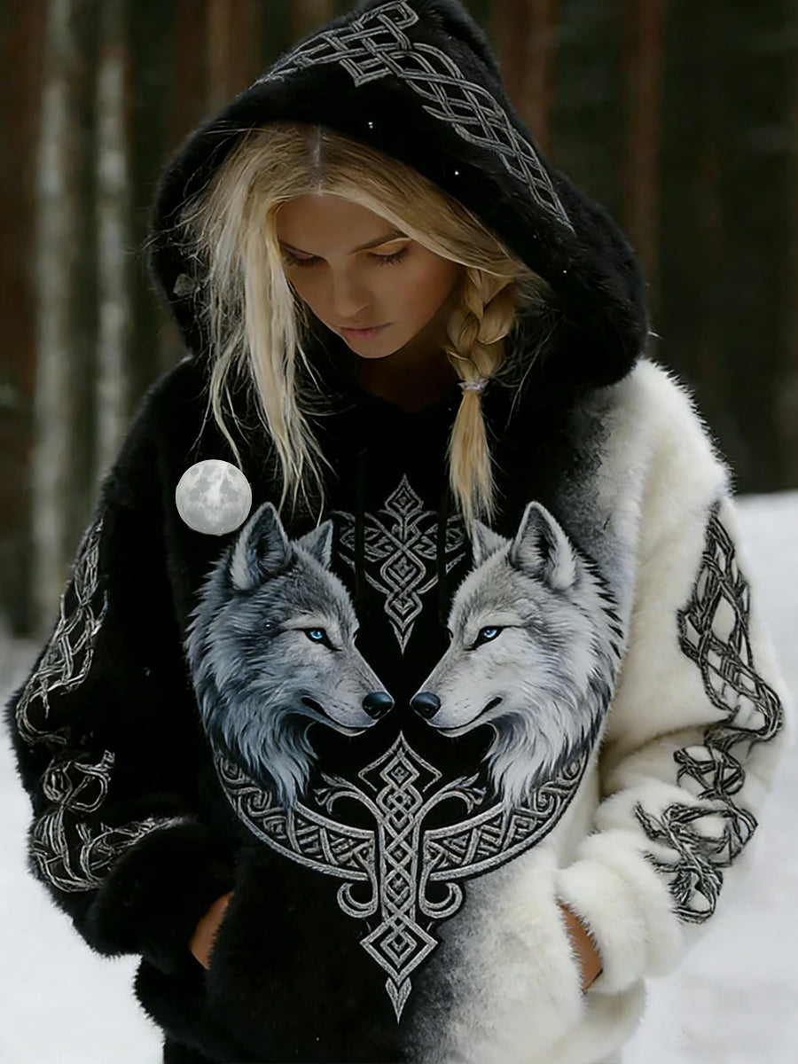 Retro Viking Celtic Style Aurora à capuche en flanelle pour femmes