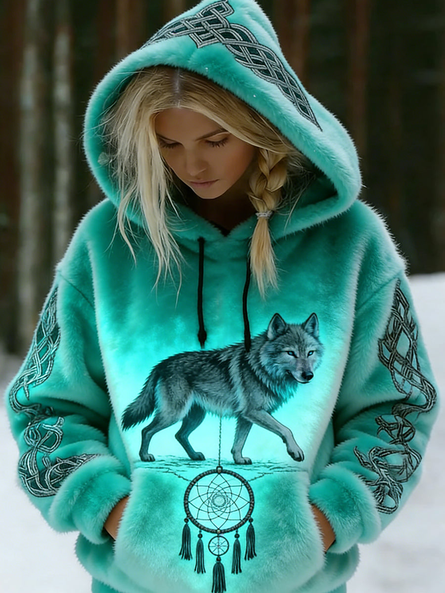 Retro Viking Celtic Style Aurora à capuche en flanelle pour femmes